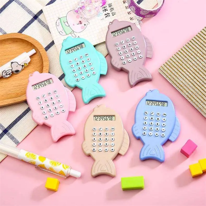 Kalkulator baterai imut anak-anak kustom saku Mini 8 digit bentuk ikan kalkulator ukuran mini saku portabel untuk siswa