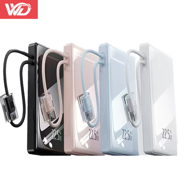 Slim Super Fast Charging Power Bank 10000mAh PD Output 22.5W Portable Charger External Battery Built in Cable Powerbanks 10000
