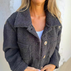 Prix de gros simple boutonnage revers Relax ajouter de la chaleur Style européen américain doux frais lâche à manches longues à la mode femmes - Product Image 2