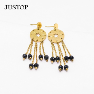 Boucles d'oreilles pendantes en forme d'étoile plaquées or pour femmes JUSTOP avec perles en saphir bleu, style bohème, bijoux de fête - Product Image 6