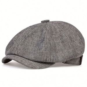 Wholesale Vintage <b>Flat</b> <b>Cap</b> Hat 8 Panel Newsboy <b>Cap</b> Summer Breathable Linen Newsboy <b>Cap</b> <b>Men</b> - Product Image 3