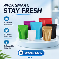 Sachets Doypack en aluminium Mylar blanc mat, à fond carré et fermeture éclair, anti-odeur, pour aliments
