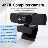 Cámara web Puke 1080P/2K 4K HD con enfoque automático y micrófono incorporado (30Fps) para cursos en línea, conferencias y videollamadas