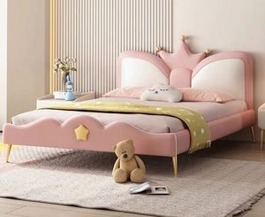 Pink Bow Princess Kids <b>Bed</b> Solid <b>Wood</b> Modern <b>Single</b> <b>Bed</b> for Girls Bedroom Cartoon Decor - Product Image 3
