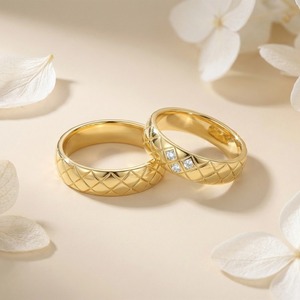 YILUN Set di Fedi Nuziali per Coppia in Argento Sterling 925 Placcato <span class=keywords><strong>Oro</strong></span> 18k con Zirconi e Design Lussuoso a Scacchiera - Product Image 3