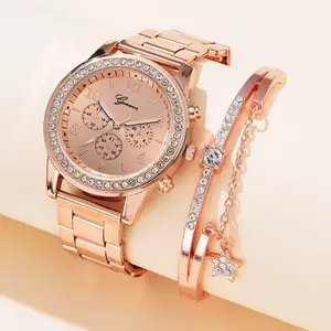 Reloj mecánico Banda de acero Reloj de mujer Versión coreana informal Pulsera de dos piezas de moda Reloj de cuarzo