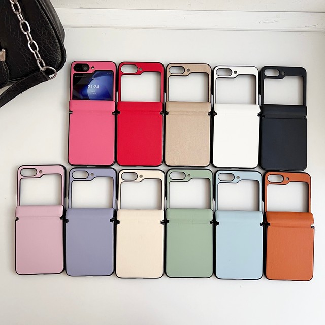 Solid Color Leather Texture Phone Case for Samsung Galaxy Z Flip7 6 5 4 3 INS Fashion Creative Trendy Protective Cover