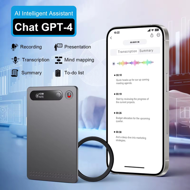 Smart AI Voice Recorder ChatGpt4 Transcribe Summarize Empowered Wireless APP Control Audio Portable Voice Recorder