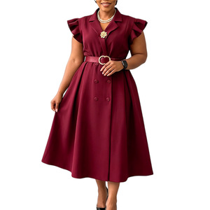 D365 Fashion Plus Size Women Blazer Dress Ruffle Sleeve High Waist Belted Midi Dress Office Church Formal <strong>African</strong> <strong>Wear</strong> for Women - Product Image 4