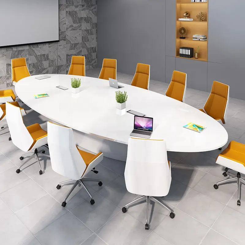 Meja konferensi besar Modern putih bulat, meja kantor rapat meja 20 tempat duduk kantor komersial kursi meja set