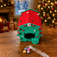 KAQJW Lit pour chat en feutre détachable pour Noël, abri pour chat à usage intérieur, abri durable, chaud et confortable avec des jouets pour chat (petite maison)