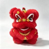 Peluche Mascotte Porte-Bonheur Danse du Lion Chinois à Longues Oreilles, Entièrement Cousue à la Main, Patrimoine Culturel Immateriel Chinois