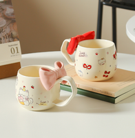 Mug en porcelaine motif chat de dessin animé mignon avec nœud, capacité 600 ml, sans danger pour les aliments, compatible micro-ondes, anti-fuite, tasse à café très vendue pour filles, usage domestique