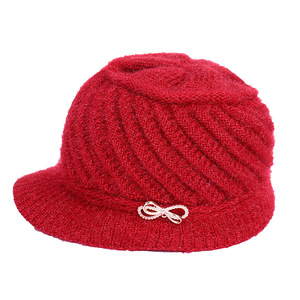 Gorro de punto de invierno para mujer, forrado de lana, cálido, resistente al viento, protección para los oídos, para adultos de mediana edad y mayores, gris, rojo, rosa - Product Image 5