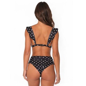 NOUVEAU Sexy Solid Wave Point Prints Ruffled Backless V-neck Halter Two Piece Bikini Beachwear Swimsuit Custom Women Swimwear - Product Image 4