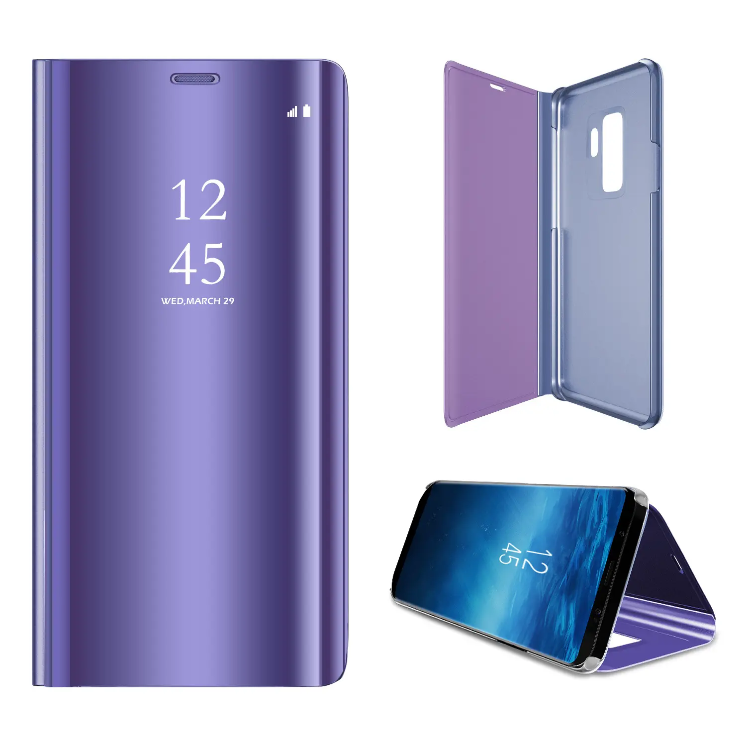 Smart Flip Case for Samsung Note 20 Electroplating Mirror Smart View Flip Bracket Phone Case for Samsung S21 Plus