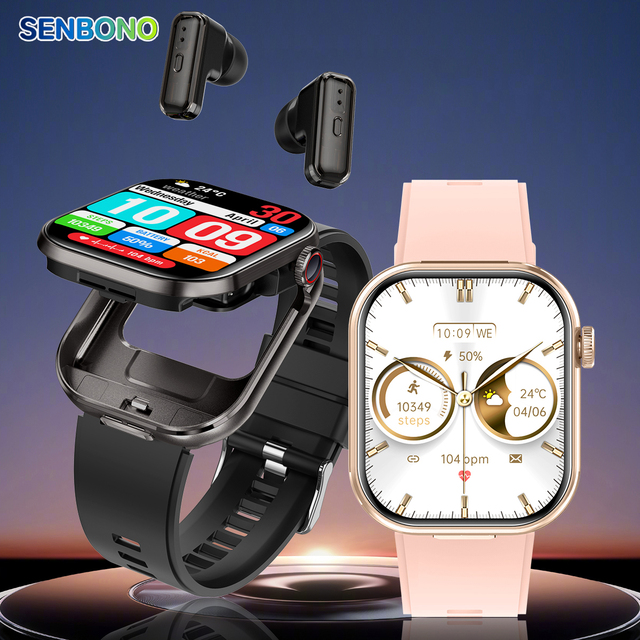 SENBONO T99 Smartwatch 2-in-1 Watch & Earbuds 2.02" IPS Display IP67 Waterproof 5-10 Days Battery Life Fitness Tracker Unisex