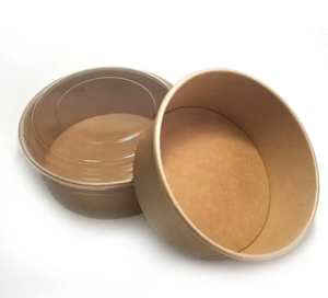Disposable Paper Salad bowl Kraft White Lunch Bowl With Lid Compostable PLA lined