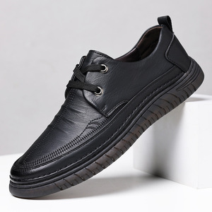 Chaussures de marche en cuir pour hommes, bout rond, lacets, doublure en maille respirante, semelle extérieure en caoutchouc, cuir de vachette, style décontracté - Product Image 1