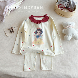 Childrens Pajama Set Pure Cotton Lycra Cotton Cartoon Print Autumn Sleepwear For Girls Size 90 100 110 120 130 140 - Product Image 1