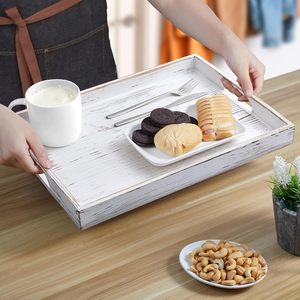 Retro White Solid Wood Serving <b>Tray</b> 12x16 Inch For Hotel Coffee <b>Tea</b> Service - Product Image 1