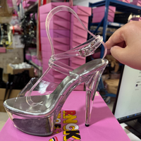 Sandales de pole dance à talons hauts de 6 pouces (15 cm) à bout ouvert, plateforme large, chaussures de strip-tease lumineuses à talon fin, nouvelle collection été