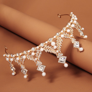 Perlkristall krone im Barockstil <span class=keywords><strong>Queens</strong></span> Tiara Eleganter Haarschmuck für Party dekorationen für Frauen - Product Image 3
