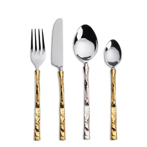 Modern Flatware Set With <b>Gold</b> And Silver Textured Handles High <b>Mirror</b> Polish Dishwasher Safe For Wedding <b>Table</b> Settings - Product Image 1