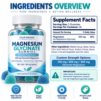 Gummies de glycinate de magnésium à marque privée, haute concentration, supplément alimentaire végétalien, fabricant OEM de formules personnalisées