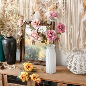 Roses artificielles CallaFloral, branche unique, rose, jaune, beige, polyester, décoration d'intérieur, bouquet de mariage - Product Image 1
