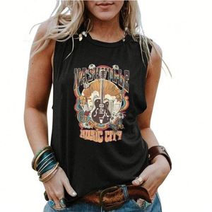 Camiseta sin mangas de verano para mujer, diseño gráfico de guitarra de Nashville Love Music, ajuste holgado informal, con logo frontal personalizado, camiseta corta - Product Image 1