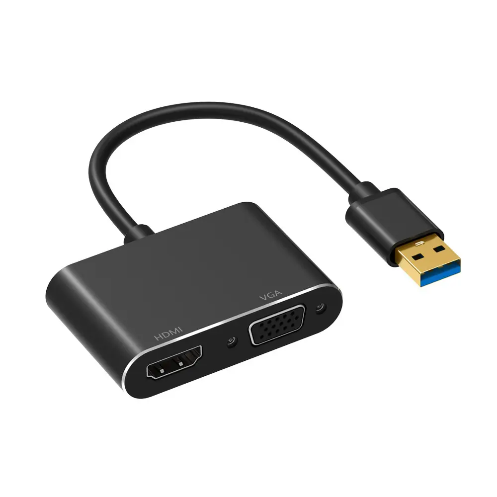 1080P Salida dual USB3.0 a VGA HD Adaptador 15cm Plástico ABS 2 en 1 Conector Cables de video Lap Top Accesorios de computadora