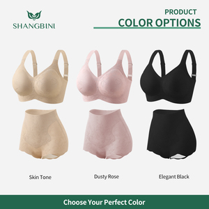 Ensemble <span class=keywords><strong>soutien</strong></span>-<span class=keywords><strong>gorge</strong></span> et culotte jacquard sans couture SHANGBINI, <span class=keywords><strong>taille</strong></span> haute, sans armatures, confortable, avec bord festonné, grandes tailles L-5XL - Product Image 4