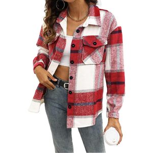 Womens <b>Flannel</b> Shacket Plaid Button Down Long Sleeve Utility <b>Jacket</b> Autumn Winter Outfits - Product Image 1