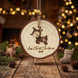 Ornement de Noël personnalisé pour bébé : tranche de bois gravée - Product Image 4