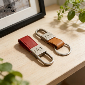 Porte-clés en cuir coloré fabriqué en Chine, porte-clés professionnel gravé en cuir PU véritable - Product Image 3