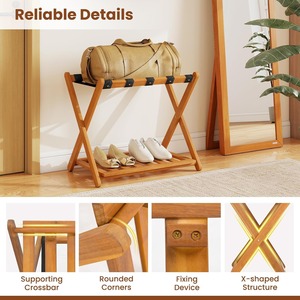 Walnut Folding <b>Suitcase</b> Stand with <b>Storage</b> with Shoe Shelf Shelf Acacia Wood Frame Folding <b>Suitcase</b> Stand for Guest Room - Product Image 6