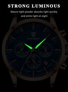 POEDAGAR 928 P928 Montre à quartz de luxe pour homme, bracelet en acier inoxydable et cuir, lumière nocturne, calendrier, montre-bracelet pour homme, Reloj - Product Image 4