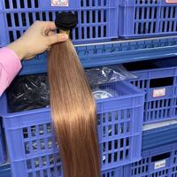 Paquete de Cabello Humano Virgen Vietnamita 100% Liso Natural Color Café con Cierre, la Mejor Calidad, Precio al por Mayor