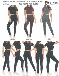 Conjunto de leggings y top corto Bethel, largo completo, con estampado de puntos, cintura alta, sin costuras, elástico en cuatro direcciones, ropa de yoga, tallas S, M, L, XL - Product Image 1