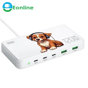 Eonline 3D 120W GaN סוג C מטען 5 יציאות USB C PD מטען מהיר טעינה מהירה 3.0 תחנות טעינה שולחניות מרובות לאייפון 15