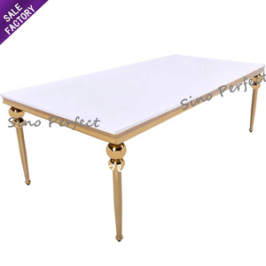 Wholesale Wedding <b>Tables</b> Dining Room Sets Home Furniture Mdf Top <b>Gold</b> Stainless Steel Frame Modern Luxury Dining <b>Table</b> - Product Image 1