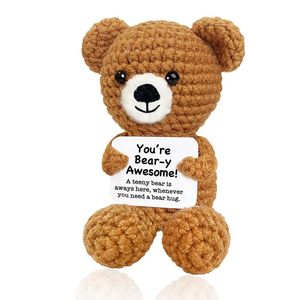 Orsetto di peluche lavorato a maglia, in lana marrone, fatto a mano all'uncinetto, caldo e carino, decorazione da scrivania. - Product Image 2