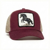 Casquette Trucker Personnalisée 5 Panneaux avec Dos en Maille, Patch Cheval Tissé, Snapback Ajustable Unisexe, Gorras pour Activités de Plein Air, Personnalisation OEM ODM