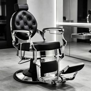 Fauteuil de barbier vintage Capone Black Ice, chaise de coupe de cheveux classique pliable pour salon de coiffure, avec repose-pieds réglable - Product Image 3