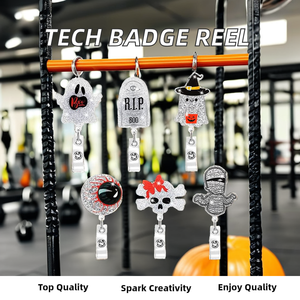 Bobine d'insigne en plastique personnalisé de momie fantôme d'Halloween pour accessoires d'infirmière Porte-badge de <span class=keywords><strong>pharmacie</strong></span> <span class=keywords><strong>à</strong></span> rayons X de la série technique LAB avec clip - Product Image 3