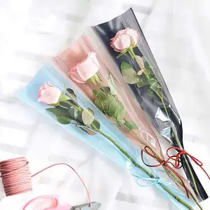 Bouquet de roses artificielles, emballage en plastique, simple, transparent, avec manches, sac de fleurs