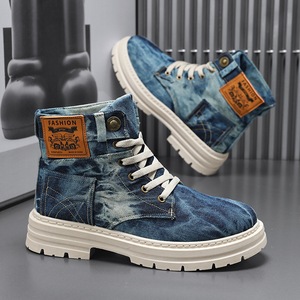 2026 New Spring Winter Autumn British Style Men's Ankle <b>Bootie</b> Work Boots for Boots Lace-Up Closure Denim Upper 3D Printed - Product Image 2