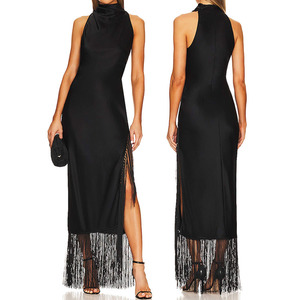 Abito Formale Lungo Vintage <span class=keywords><strong>da</strong></span> <span class=keywords><strong>Donna</strong></span> Personalizzato con Spacco Alto in Macramè, Vestito con Frange, Abbigliamento Femminile all'Ingrosso, Abiti Casual con Nappe - Product Image 1
