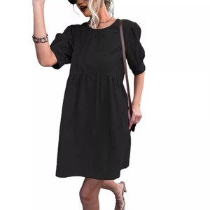 Nuevo vestido de manga abullonada con botones y cuello redondo, color liso, en oferta para primavera y otoño. - Product Image 6